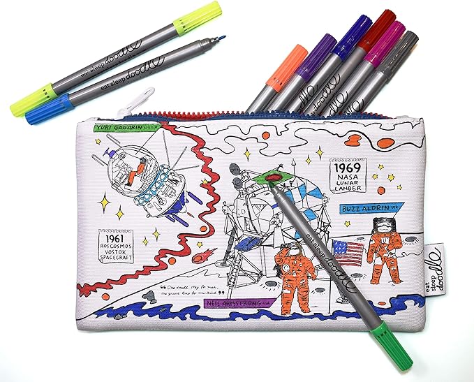 eatsleepdoodle DIY Coloring Solar System Pencil Case for Kids with 10pcs Washable Markers, Reusable Art Supply Organizer, Fun Arts & Crafts Activity for Boys & Girls, Creative Gift Idea for Ages
