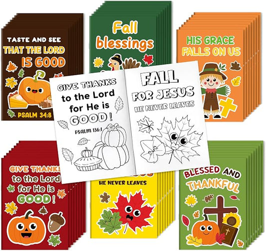 Dvbonike 48Pcs Fall Bible Coloring Books Religious DIY Color-in Pages | Drawing Booklet Bulk, Autumn Party Supplies, Christian Activity, Sunday School Artwork, Classroom Rewards, Thanksgiving Gift