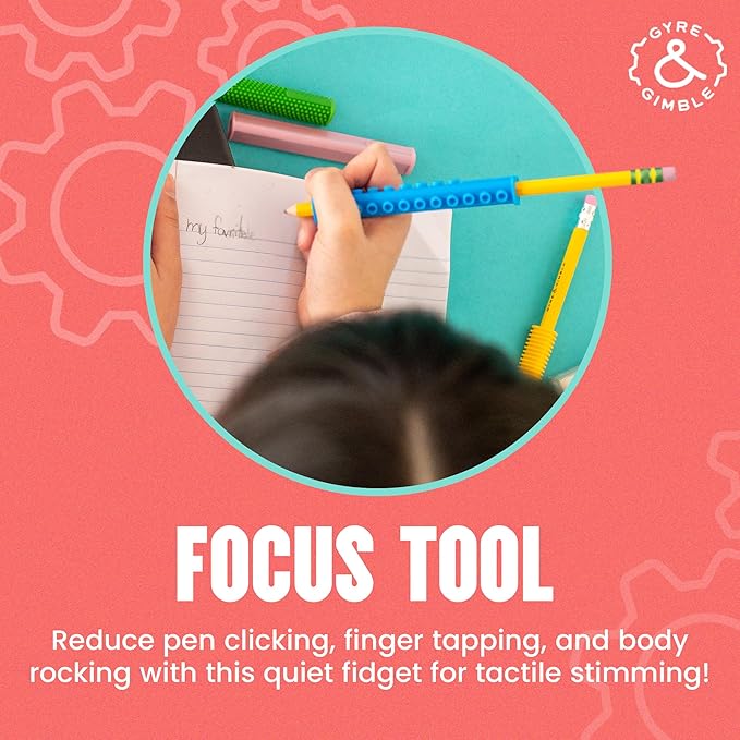 Gyre & Gimble Gidgets for #2 Pencils | Textured Silicone Pencil Sleeve for Quiet & Calm Fidgeting | 4 Sleeves & 2 Pencils | ADHD Sensory Tool for Kids & Adults