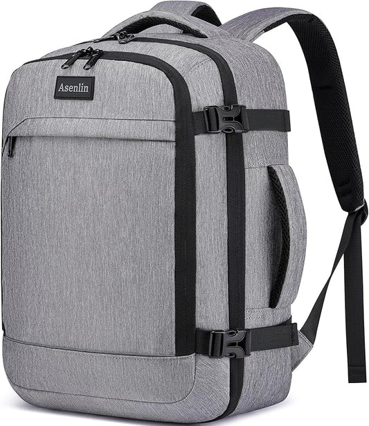 Asenlin Travel Backpack for Women Men,Flight Approved Carry On Luggage 30L Water Resistant Business Laptop Backpacks Fits TSA 15.6 Inch Computer College Weekender Outdoor Hiking-Grey