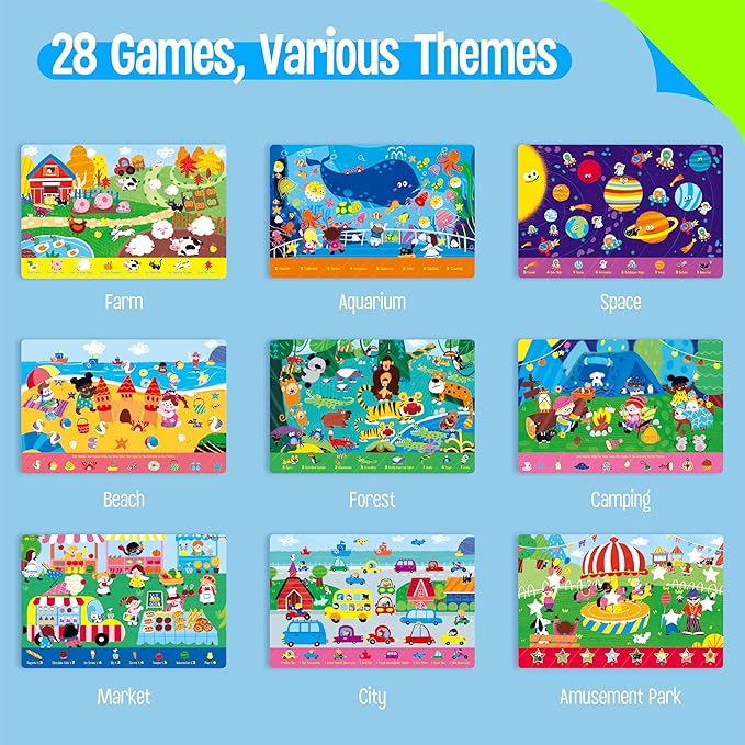 SpriteGru 28 Dry Erase Activities Book, Reusable & Erasable Game Pad, Explore and Find Games Interesting Educational Toy and Learning Tool for Road Trip Airplane Travel