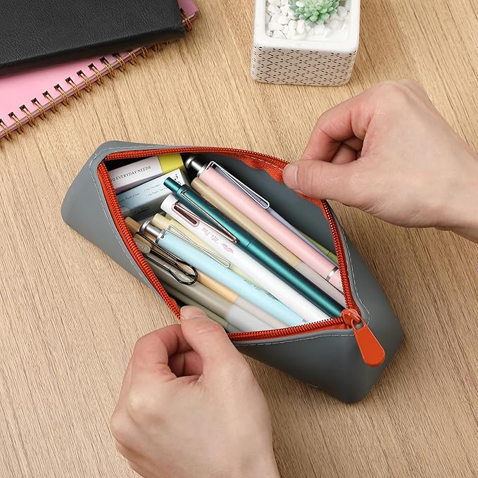Mr. Pen- Silicone Pencil Case Pouch, Slate Blue, Aesthetic Triangular Design, Multipurpose, Aesthetic Pencil Case Small, Silicone Makeup Bag, Back to School Supplies