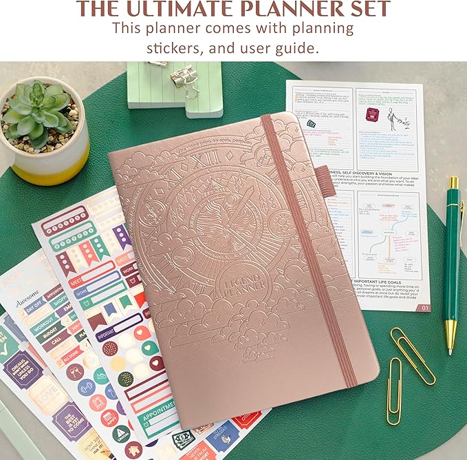 Legend Dated Hourly Weekly Planner 2026 – Daily, Monthly & Yearly Agenda with Time Slots – Hardcover Organizer Journal, 5.8x8.3” (Rose Gold)