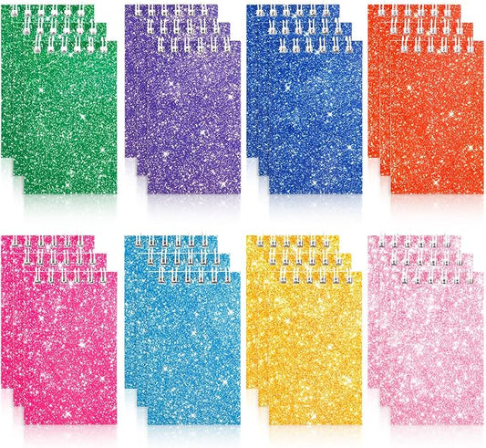24 Pcs Mini Notebook Party Favor Small Pocket Notebook Colorful Shiny Cover Notebooks Small Spiral Notepad Memo Note Pads for Work Home Office School Classroom Supplies