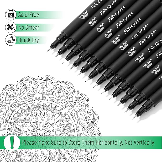 Mr. Pen- Drawing Pens for Artists, 0.05mm, 12 Pack, Black Artist Pen, Micro Pens for Drawing, Bible Journaling Pen, Fine Point