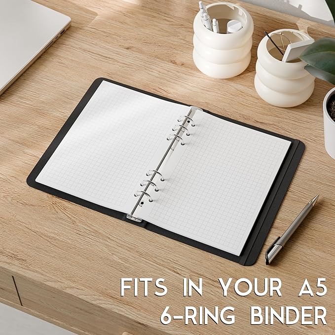 A5 Graph Paper Refill, 6-Hole Punched, Quad Ruled, 120GSM, 200 Sheets (400 Pages), 5.83 x 8.27 inches, 1/4 Inch Squares for 6-Ring Planner Binders