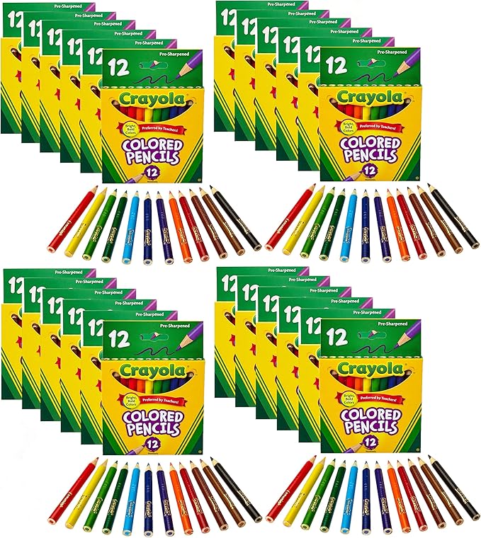 Crayola Short Barrel Colored Woodcase Pencils, 3.3 mm, 12 Assorted Colors/Set / 24 Pack