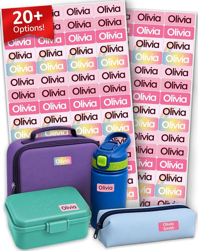 Personalized Universal Name Labels for Kids & Adults - Pink [140pcs] - Waterproof Name Stickers for School, Daycare & Clothes - Item & Supplies Name Stickers - Custom Stick On Labels