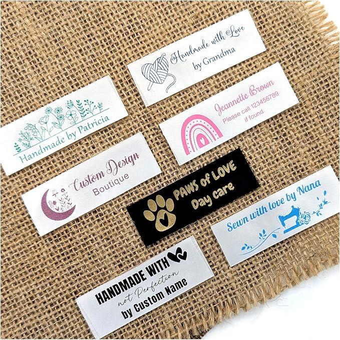 30-500 Custom Iron on or Sew on Labels, Personalized Sewing Labels, Fabric Tags for Handmade, Knitting, Quilting and Sewing Crafts, Name Tags for Clothes