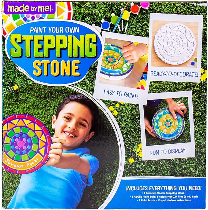 Made By Me Mosaic Stepping Stone, DIY Custom Name Garden Stone, Great Spring & Summer Painting Activity, Arts & Crafts Kit for Kids Ages 5-9