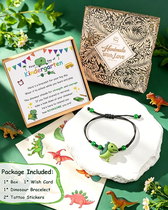 PEALICIOUS Dinosaur Bracelets for Boys, Back to School Birthday Son Gifts | First Day of Kindergarten Bracelet, Adjustable Dino Gifts Match Dinosaur Costume, Birthday Gifts for Boys Son Grandson