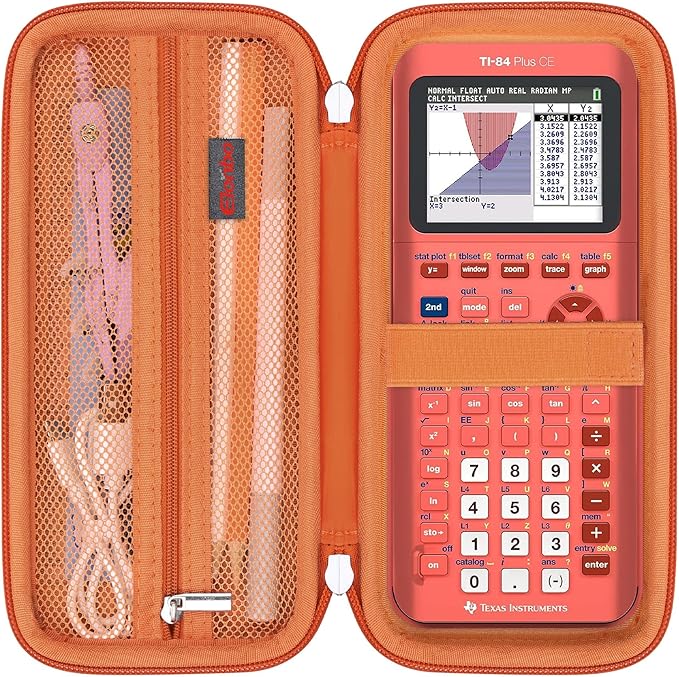 Elonbo Carrying Case for Texas Instruments TI-84 Plus CE/TI-84 Evo/TI-84 Plus/TI-83 Plus/TI-83 Plus CE Color Graphing Calculator, Extra Mesh Pocket Fits Charging Cable Charger Manual, Orange