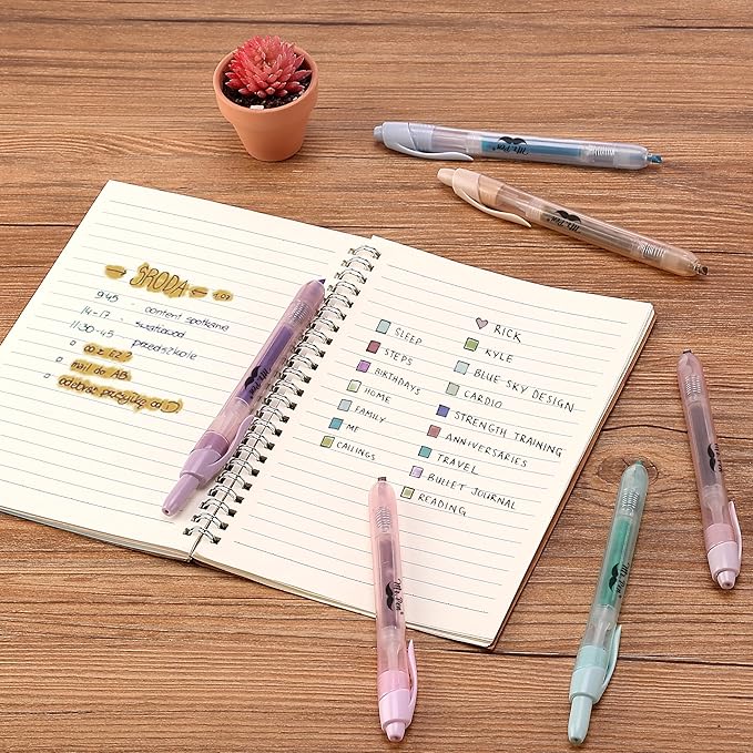 Mr. Pen- Retractable Highlighters, 6 Pack, Muted Pastel Colors, Chisel Tip Highlighter Marker Set, Click Highlighter Markers for Classroom, Journaling, Study Supplies, No Bleed On Standard Pages