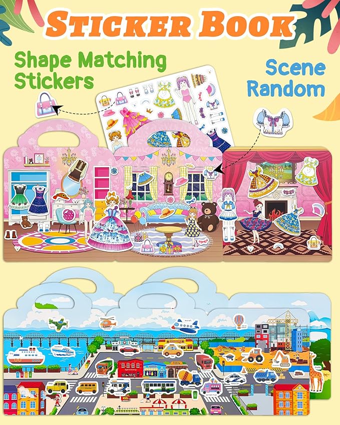 Benresive Reusable Sticker Book for Toddlers & Stickers for Kids, Toddler Travel Toys, Craft Activities, Boys & Girls Birthday Gifts