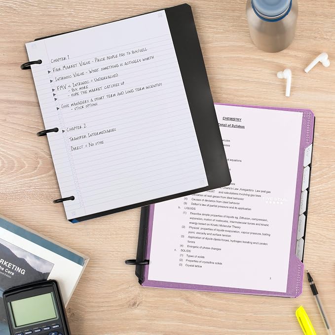 Five Star Flex Refillable Notebook+Study App, College Ruled Paper & 1" TechLock Ring Binder with Customizable Cover, Pocket, Tab & Divider, 200 Sheet Capacity, Amethyst Purple (293260AB6) (Pack of 6)