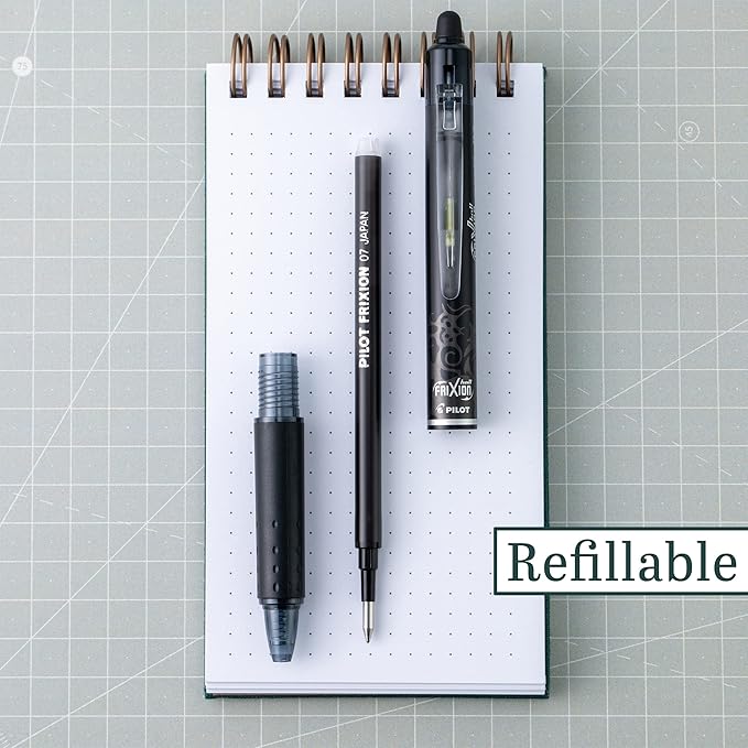 Pilot, FriXion Ball Gel Ink Refills for Erasable Pens, Fine Point 0.7 mm, Erasable Pen Refills, Pack of 12, Black