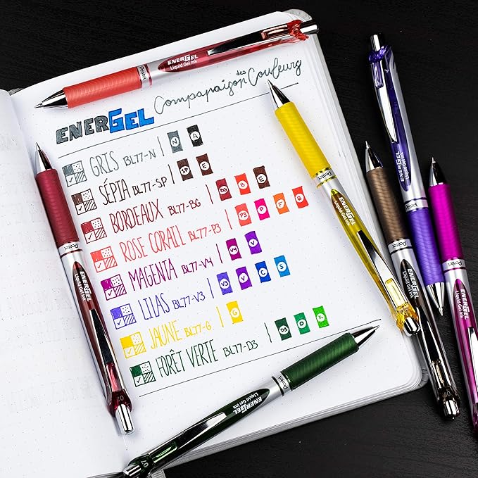 Pentel EnerGel RTX Retractable Liquid Gel Ink Pen, (0.7mm) Medium line, Magenta Ink, Box of 12 Pens (BL77-V4)