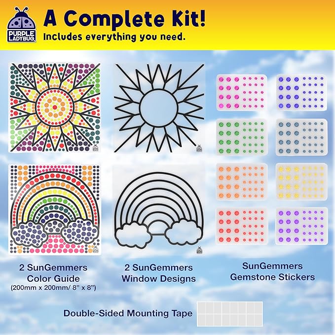 SunGemmers Window Gem Art Suncatcher Kits - Summer Crafts for Kids, Fun 5 Year Old Girl Birthday Gift, Fun Gifts for 8 Year Old Girls, Crafts for Kids Ages 4-10, Diamond Art Kit for Boys & Girls 6-12