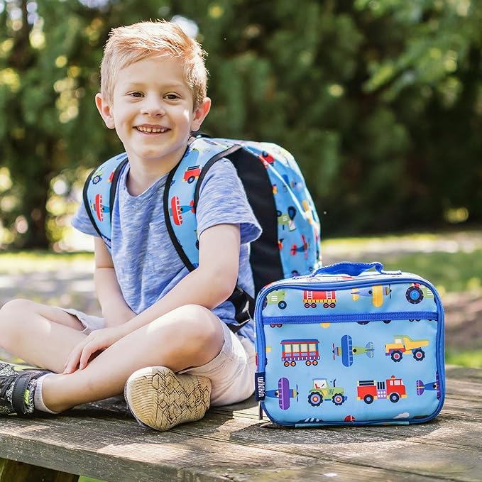Wildkin Kids Insulated Lunch Box, Keeps Food Hot or Cold, BPA-Free with Mesh Pockets & Easy-Clean Lining – Ideal for School, Travel & Daycare – Trains, Planes, and Trucks