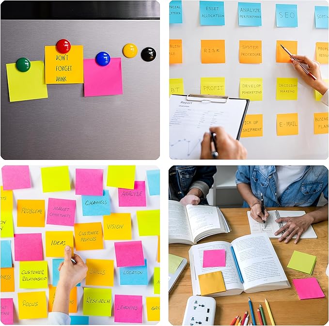 Woswel Sticky Notes Bulk 3 x 3 in, 60 Pads Adhesive Paper Memo, 85 Sheets/Pad, 6 Bright Colors, Self-Stick Notes, Easy to Post for Home, Office, School