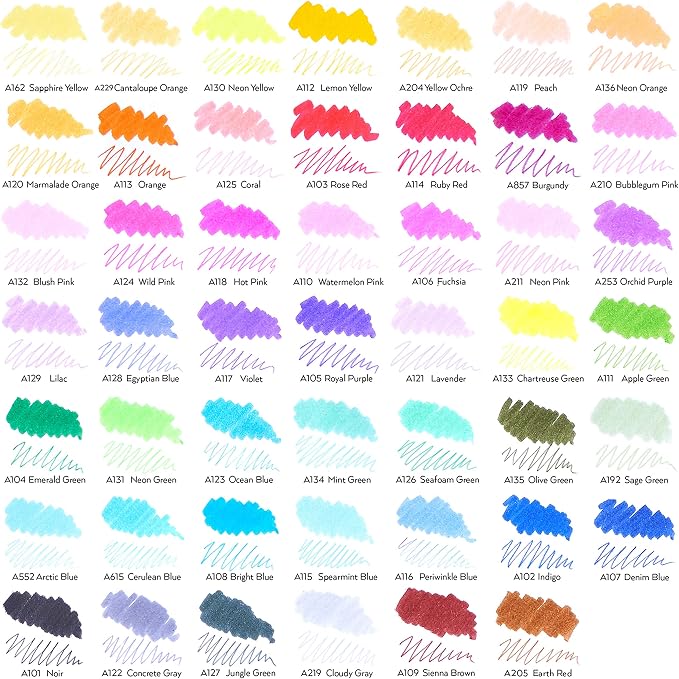 ARTEZA Dual Tip Brush Markers – Set of 48 Pens with Fine and Brush Tips, Water-Based Ink for Coloring, Sketching, Lettering & Journaling