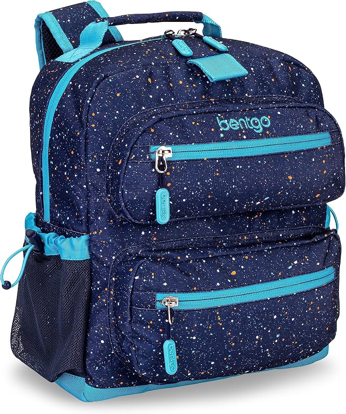 Bentgo Kids Confetti Backpack - Lightweight 14” Backpack for School, Travel & Daycare, Ideal for Ages 4+, Durable & Water-Resistant, Roomy Interior, & Loop for Lunch Bag (Confetti Edition-Abyss Blue)