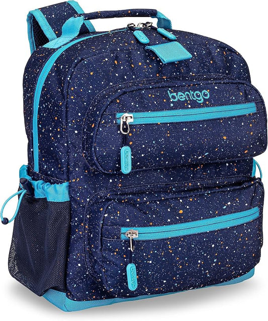 Bentgo Kids Confetti Backpack - Lightweight 14” Backpack for School, Travel & Daycare, Ideal for Ages 4+, Durable & Water-Resistant, Roomy Interior, & Loop for Lunch Bag (Confetti Edition-Abyss Blue)
