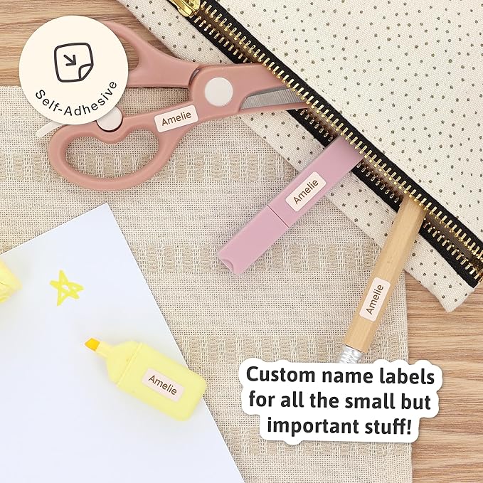 Mini Name Labels (175) - Custom Personalized Name Labels for Labeling Tiny Items, Washer and Dryer-Safe Waterproof Labels for Daycare, Preschool, and School - Beige
