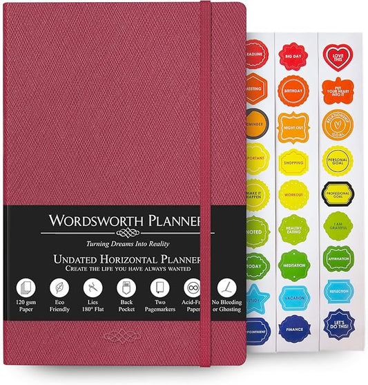Wordsworth & Black A5 Undated Weekly, Monthly Planner, A5 Paper, Rasberry
