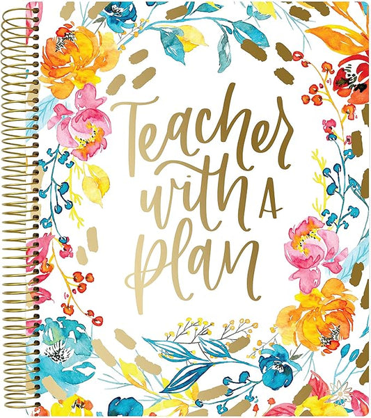 bloom daily planners New Undated Academic Year Teacher Planner & Calendar with Frosted Protective Cover - 7 Period Lesson Plan Organizer Book (9" x 11") - Teacher with a Plan