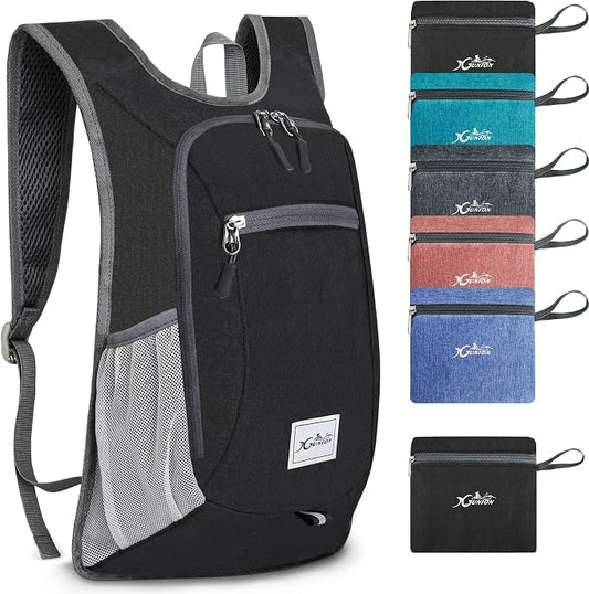 Xgunion Hiking Backpack 10L Lightweight Foldable (Black) | Small Travel Daypack, Packable Camping Backpack for Women Men