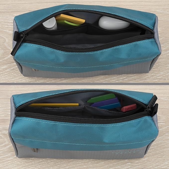 Five Star Pencil Pouch 9-Pocket Zipper Storage Organizer Case for Office Supplies Earbuds Chargers Cables Makeup, Grey/Teal (505600D)