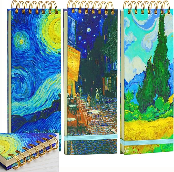 3 Pack Top Spiral Notepad Reporters Notebook Thick Superhard Cover Top Bound Spiral Notebook Van Gogh Gifts Grocery List Notepad Steno Notebooks 8.8x3.75 In 3x200 Pages 100GMS To Do List