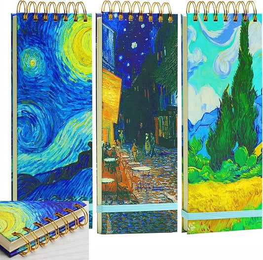 3 Pack Top Spiral Notepad Reporters Notebook Thick Superhard Cover Top Bound Spiral Notebook Van Gogh Gifts Grocery List Notepad Steno Notebooks 8.8x3.75 In 3x200 Pages 100GMS To Do List