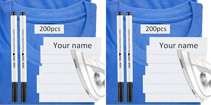 Tatuo 200 Pieces Iron on Name Labels for Clothing with Fabric Marker (Pack of 2)