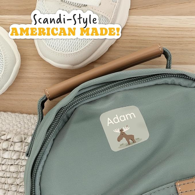 Camp Name Labels for Kids (33) – Custom Waterproof Stickers for Water Bottles, Lunch Boxes, Daycare & School with Unique Designs - Forest Animals