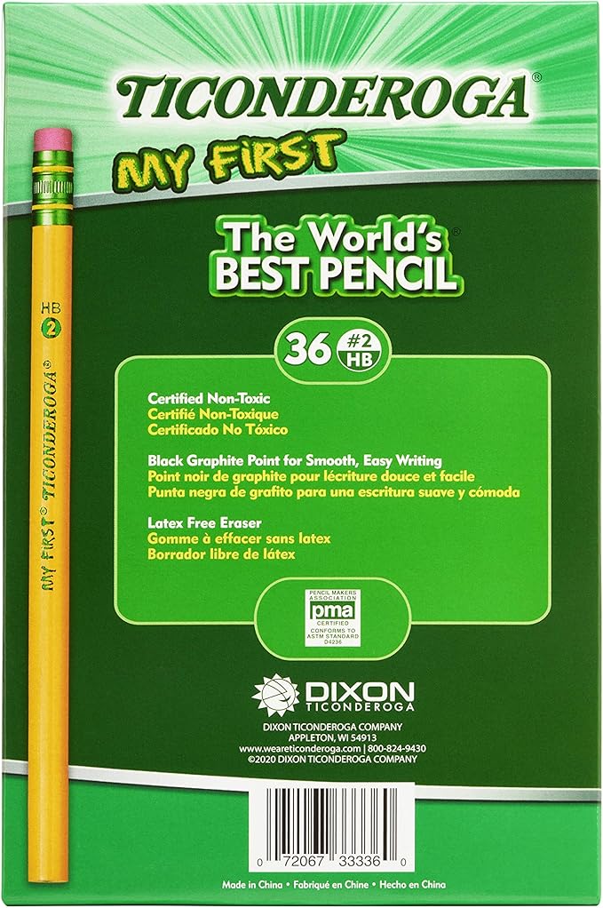 Ticonderoga My First Wood-Cased Pencils, #2 HB Soft, With Eraser, Yellow (X3336) (Pack of 48, 1728 Count Total)