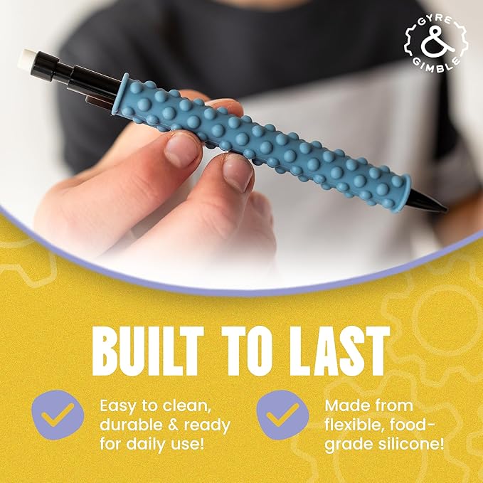 Gyre & Gimble Pencil Gidgets – Textured Silicone Pencil Sleeve for Quiet Fidgeting – Transform Your Mechanical Pencil into a Sensory ADHD Tool for Kids and Adults – 4 Sleeves & 2 Pencils - Gray