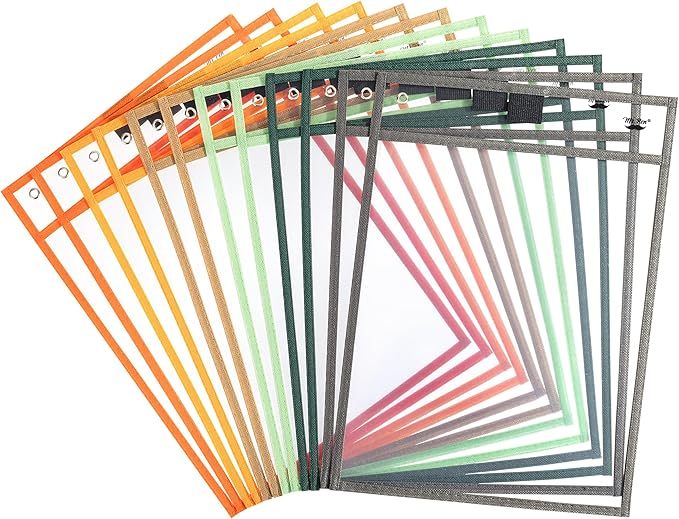 Mr. Pen- Reusable Dry Erase Pocket Sleeves, 10" x 14", 12 Pack, Autumn Color, Clear Plastic Paper Sleeves, Ticket Holders, Clear Plastic Sheet Protectors, Teacher, School, Classroom Supplies