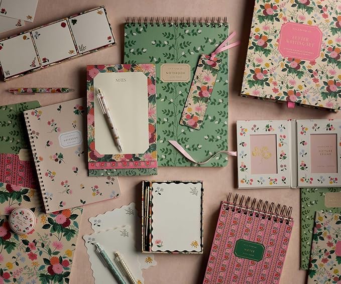 RIFLE PAPER CO. Dahlia Stitched Notebook Set, Assorted Set of 3 Notebooks, 64 Ruled Pages including Gold Ink, Full Color Canvas Cover with White Text Paper Interior, Lay-Flat Binding