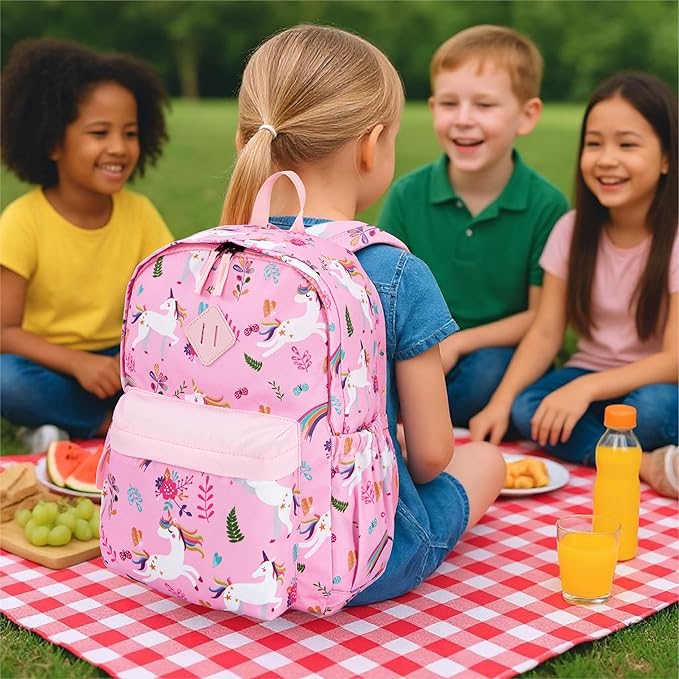 KK CRAFTS Preschool Backpack Kindergarten Little Kids Toddler Elementary School Backpacks for Boys and Girls with Chest Strap(15Inch, Pink Unicorn)