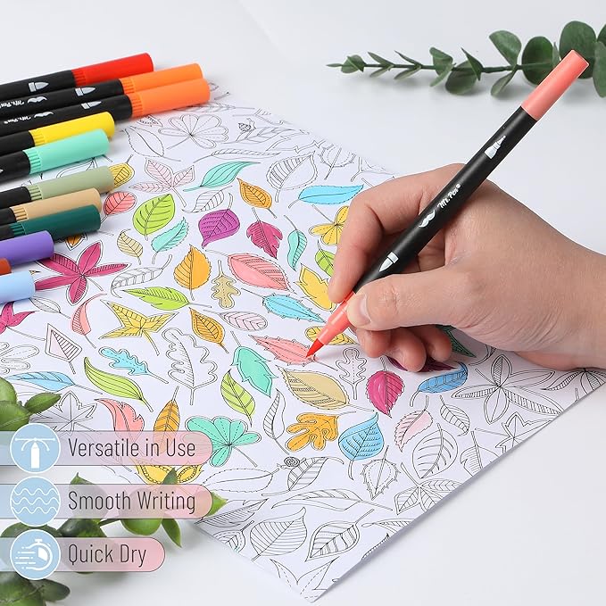 Mr. Pen- Dual Tip Brush Pens, 12 pcs, Assorted Color, Fine & Brush Tip Markers for Adult Coloring Markers for Adults