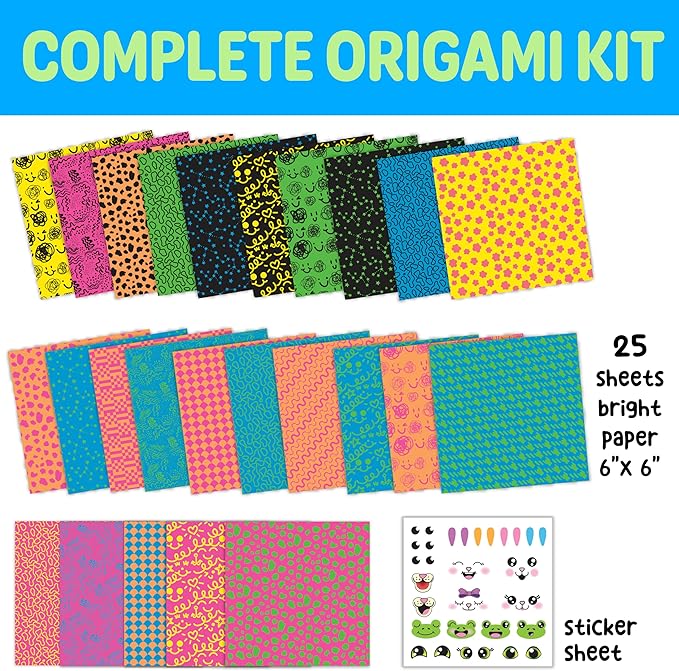 Creativity for Kids Neon Origami Mini Kit: 25 Origami Papers, Spring Crafts and Toys for Boys, Origami Kit Arts and Crafts for Kids, Small Gifts (Ages 7+)