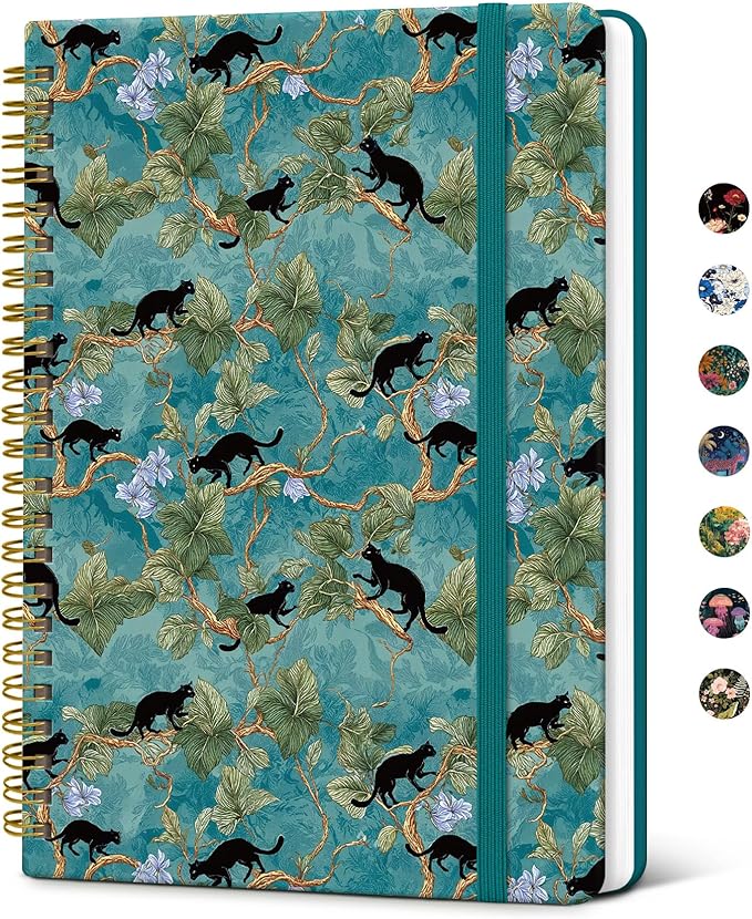 Taja Lined Spiral Notebook Journal for Women A5(5.8" × 8.3"), Cute Hardcover Notebook for Work, School & Note Taking, Pretty College Ruled Journal for Writing, 140 Pages， Cats in Vine