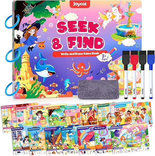 JoyCat Seek & Find Game Book, Educational Toys for Girls Ages 3-5, Preschool Learning Activities for Toddlers & Kids, Christmas Road Trip Travel Toys for Car & Airplane, Gifts for 3 4 5 6 Year Olds