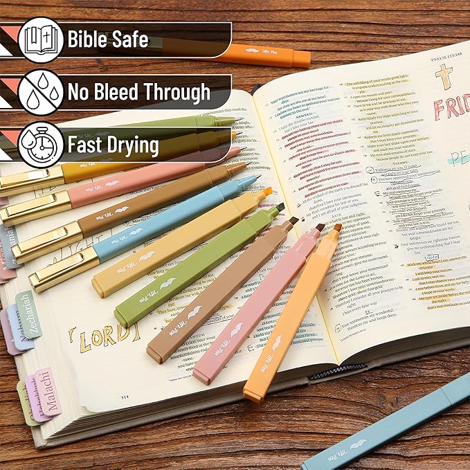 Mr. Pen- Aesthetic Highlighters and Ballpoint Pens No Bleed, 12 Pack, Warm Fall, Bible Highlighters and Pens No Bleed, Fast Dry and No Smear for Bible Journaling, Planner, School Supplies