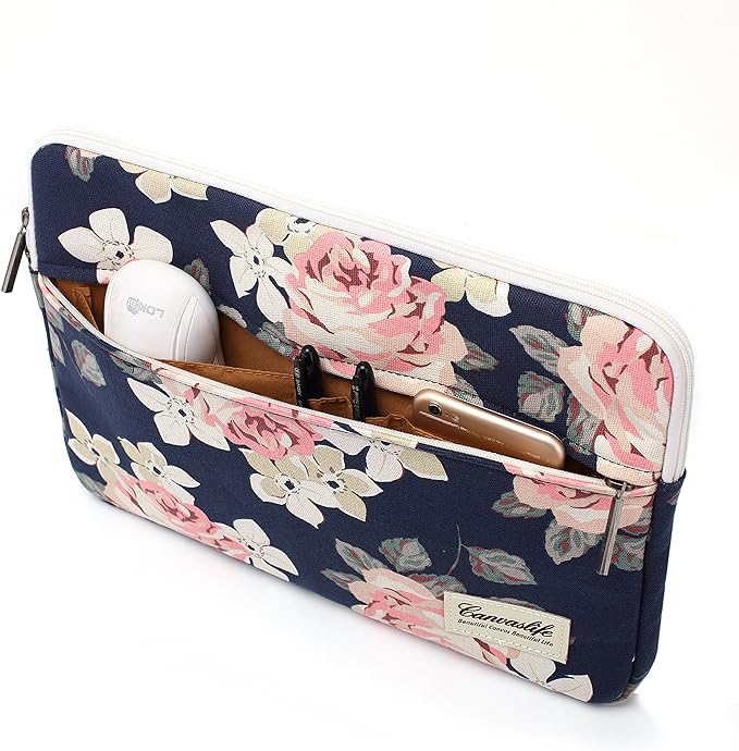 Canvaslife White Rose Laptop Sleeve 15 Inch 15 Case and 15.6 Laptop Bag