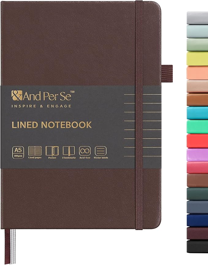 &And Per Se Lined Journal Notebook, 160 Pages, A5 5.7 x 8 inches College Ruled Thick Paper Notebook Journals for Writing, Hardcover Notebooks for Women Men Office School (1 Pack, Chocolate)