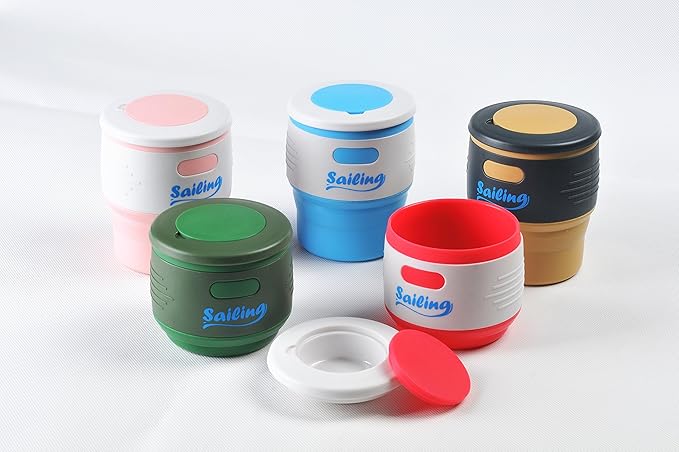 Sailing Collapsible Portable Reusable Silicone 12 fl oz Drinking/Coffee Cup/Mug. 100% food grade silicone. BPA Free (Khaki)