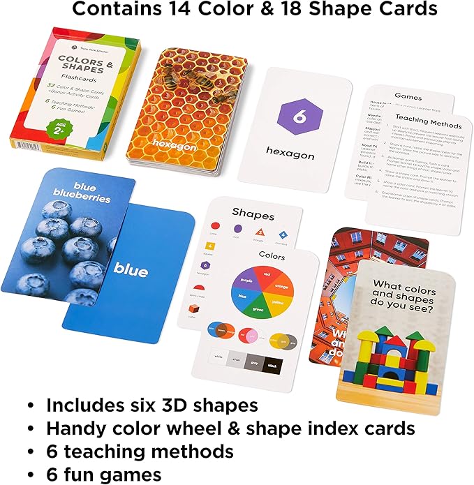 Award-Winning Colors & Shapes Flash Cards for Kids Ages 2-8 – 36 Durable Cards with Real Pictures – Learn Colors, Shapes & Categorization – Preschool, Kindergarten, Homeschool & Classroom